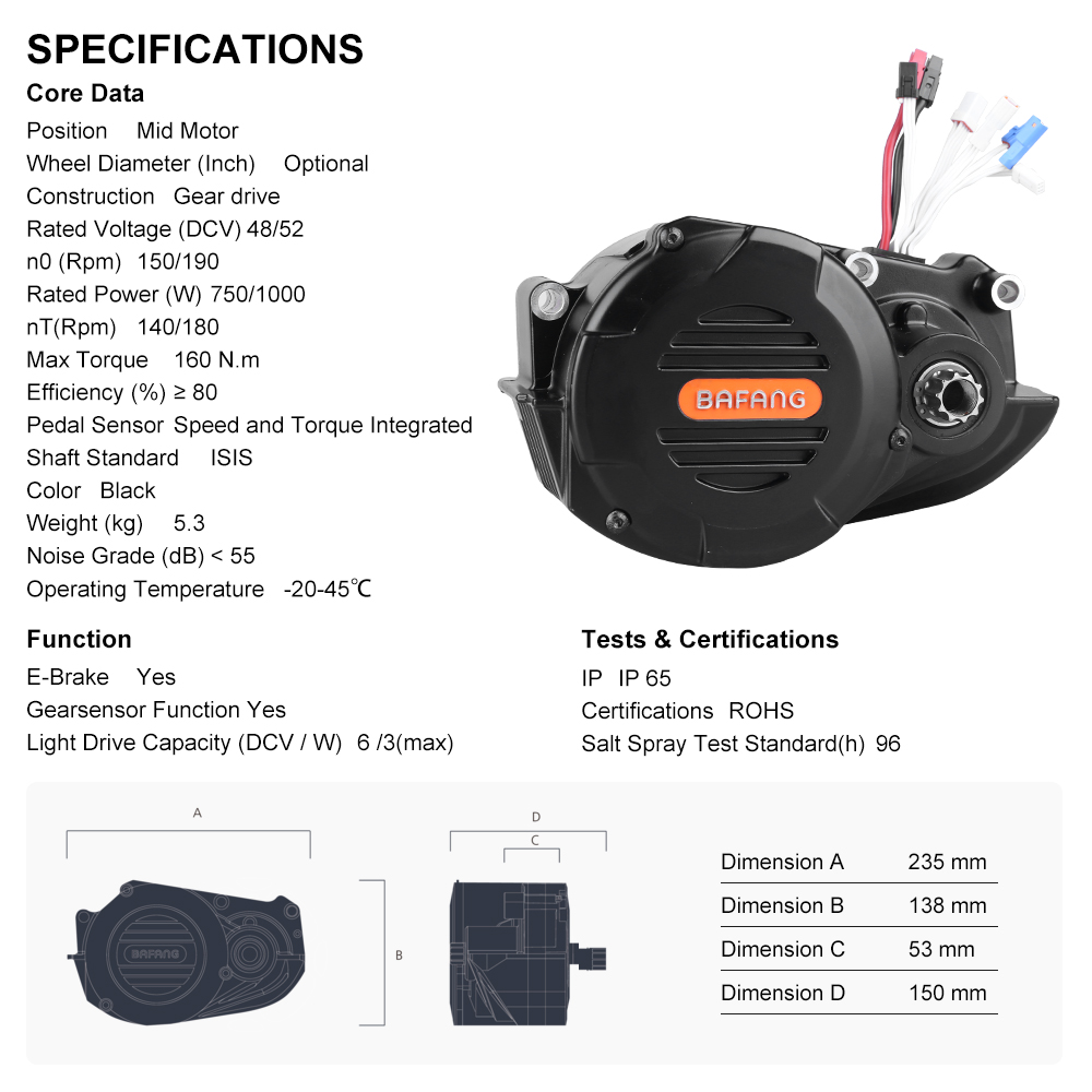 risunmotor M620 G510 48V 52V 1 - огляд і ціна Mid Drive Motor Kit 52V 1000W